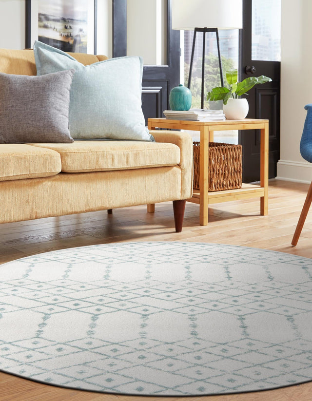 Ivory Aqua 3' x 3' Paxon Trellis Round Area Rug Geometric Durable Stain Resistant Easy Clean Carpet for Modern Interior Home Decor for Sale at Rug Engine