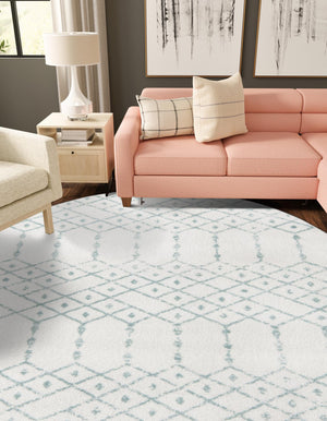 Ivory Aqua 7' 10 x 7' 10 Paxon Trellis Round Area Rug Geometric Durable Stain Resistant Easy Clean Carpet for Modern Interior Home Decor for Sale at Rug Engine