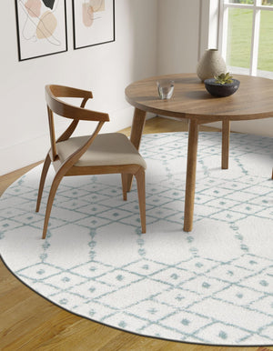 Ivory Aqua 5' 3 x 5' 3 Paxon Trellis Round Area Rug Geometric Durable Stain Resistant Easy Clean Carpet for Modern Interior Home Decor for Sale at Rug Engine