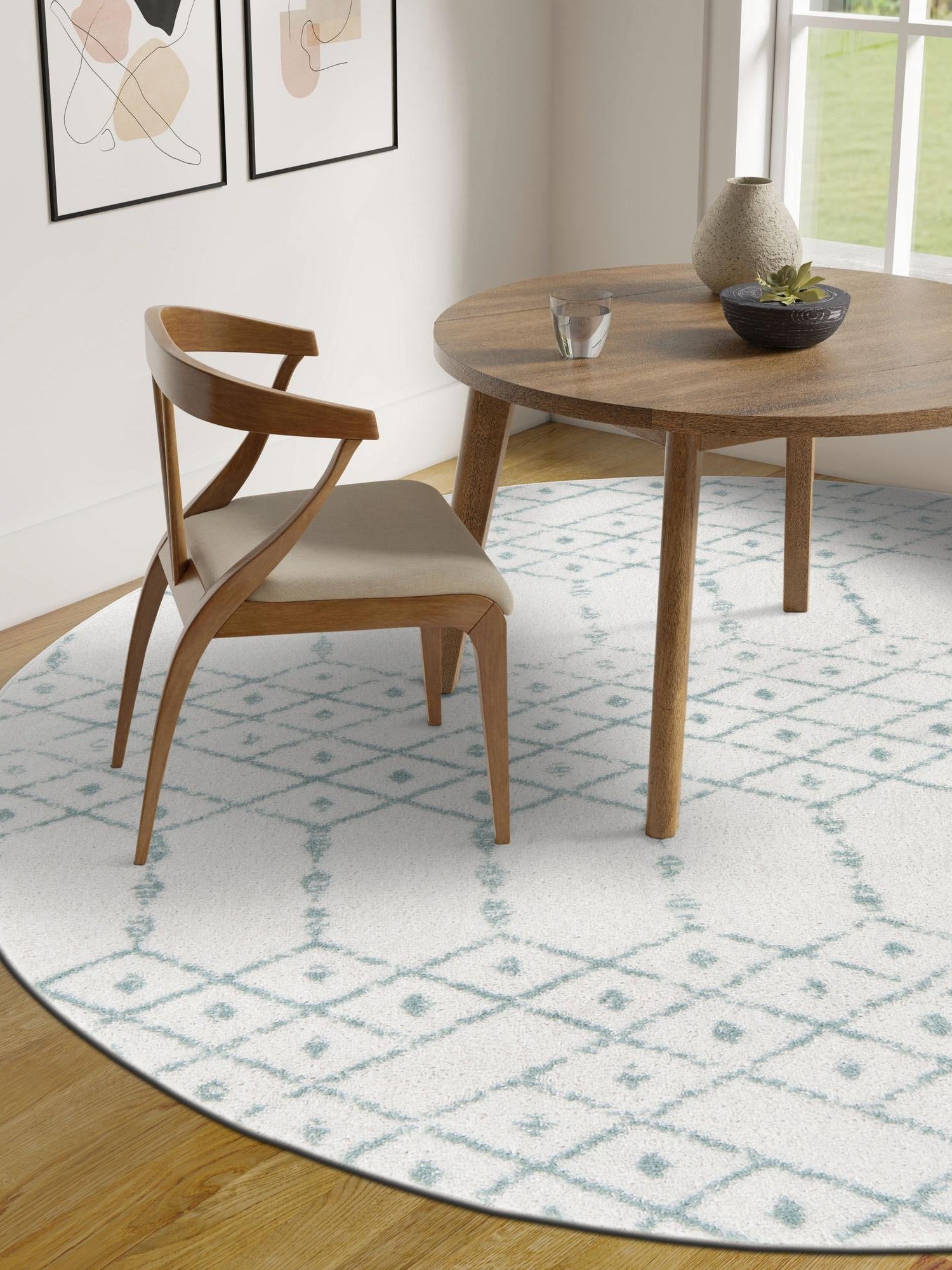 Ivory Aqua 7' 10 x 7' 10 Paxon Trellis Round Area Rug Geometric Durable Stain Resistant Easy Clean Carpet for Modern Interior Home Decor for Sale at Rug Engine
