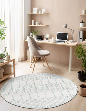 Ivory Aqua 3' x 3' Paxon Trellis Round Area Rug Geometric Durable Stain Resistant Easy Clean Carpet for Modern Interior Home Decor for Sale at Rug Engine
