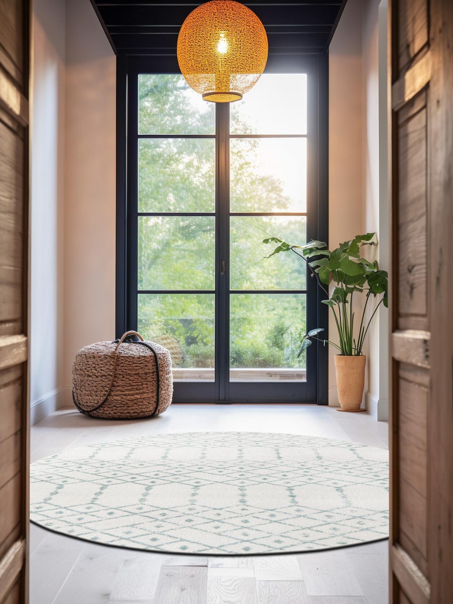 Ivory Aqua 7' 10 x 7' 10 Paxon Trellis Round Area Rug Geometric Durable Stain Resistant Easy Clean Carpet for Modern Interior Home Decor for Sale at Rug Engine
