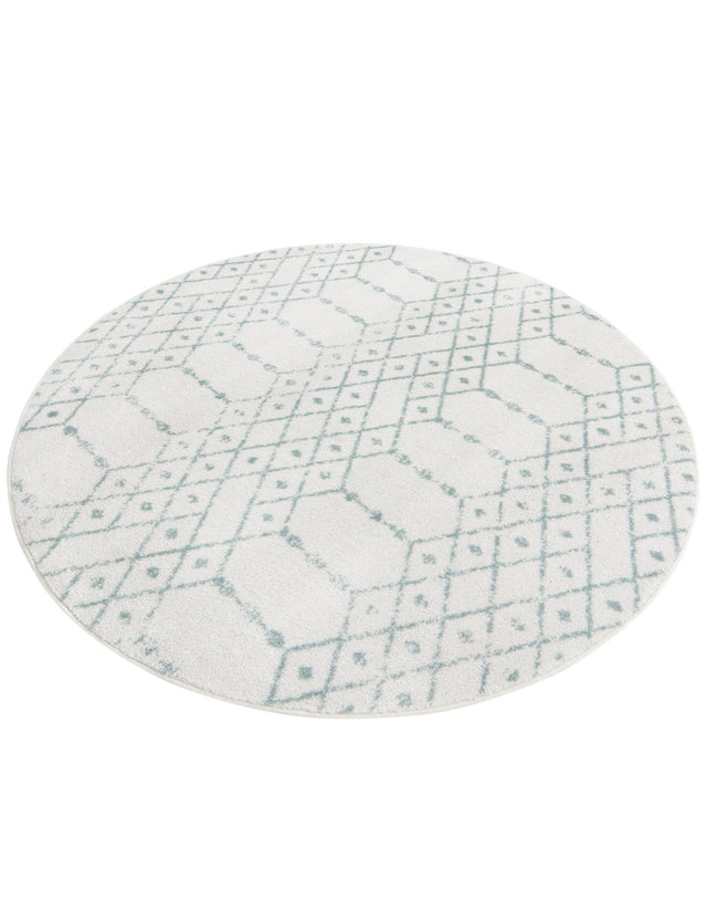 Ivory Aqua 5' 3 x 5' 3 Paxon Trellis Round Area Rug Geometric Durable Stain Resistant Easy Clean Carpet for Modern Interior Home Decor for Sale at Rug Engine