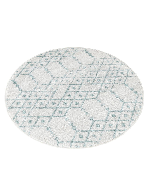 Ivory Aqua 3' x 3' Paxon Trellis Round Area Rug Geometric Durable Stain Resistant Easy Clean Carpet for Modern Interior Home Decor for Sale at Rug Engine
