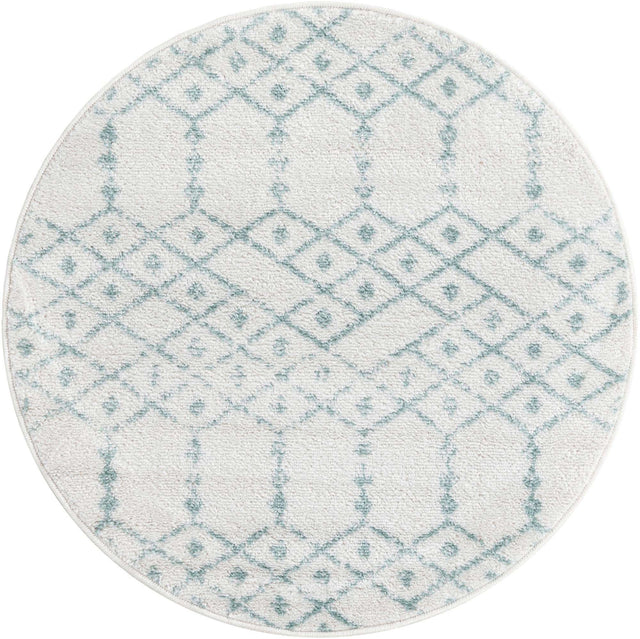 Ivory Aqua 3' x 3' Paxon Trellis Round Area Rug Geometric Durable Stain Resistant Easy Clean Carpet for Modern Interior Home Decor for Sale at Rug Engine