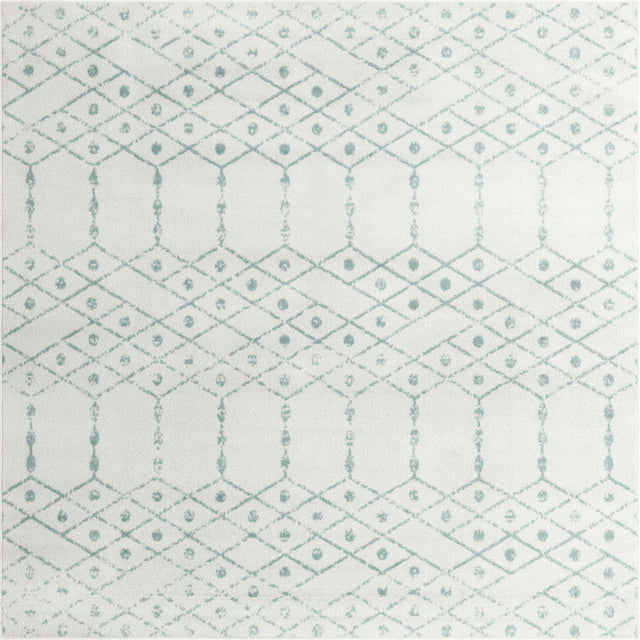 Ivory Aqua 7' 10 x 7' 10 Paxon Trellis Square Area Rug Geometric Durable Stain Resistant Easy Clean Carpet for Modern Interior Home Decor for Sale at Rug Engine