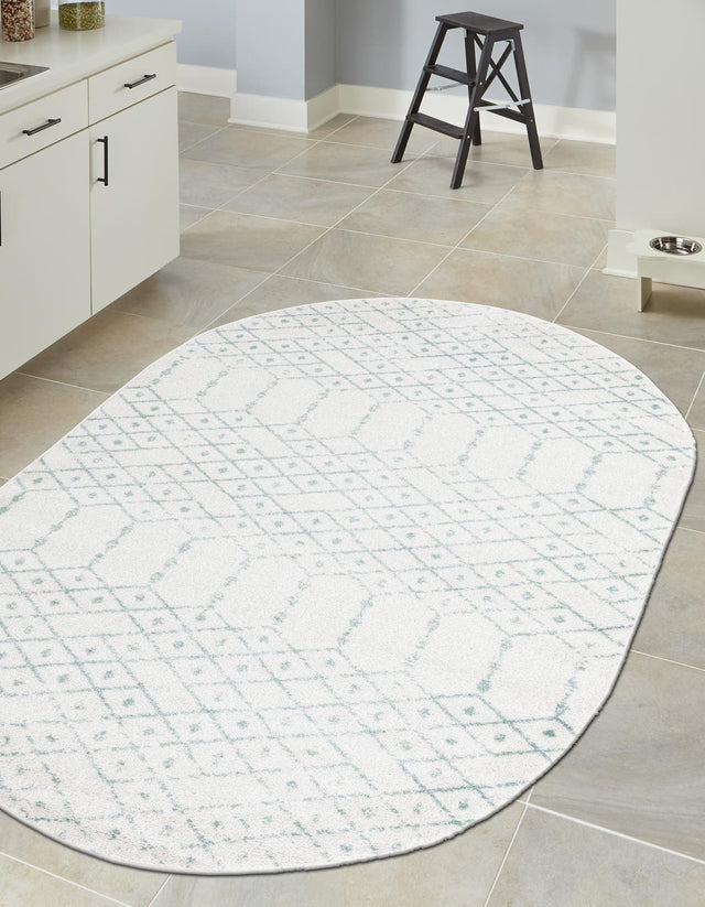 Ivory Aqua 4' x 6' Paxon Trellis Oval Area Rug Geometric Durable Stain Resistant Easy Clean Carpet for Modern Interior Home Decor for Sale at Rug Engine