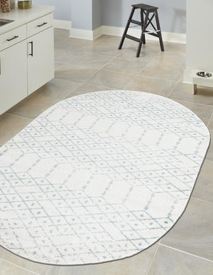 Ivory Aqua 7' 10 x 10' Paxon Trellis Oval Area Rug Geometric Durable Stain Resistant Easy Clean Carpet for Modern Interior Home Decor for Sale at Rug Engine