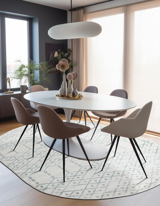 Ivory Aqua 4' x 6' Paxon Trellis Oval Area Rug Geometric Durable Stain Resistant Easy Clean Carpet for Modern Interior Home Decor for Sale at Rug Engine