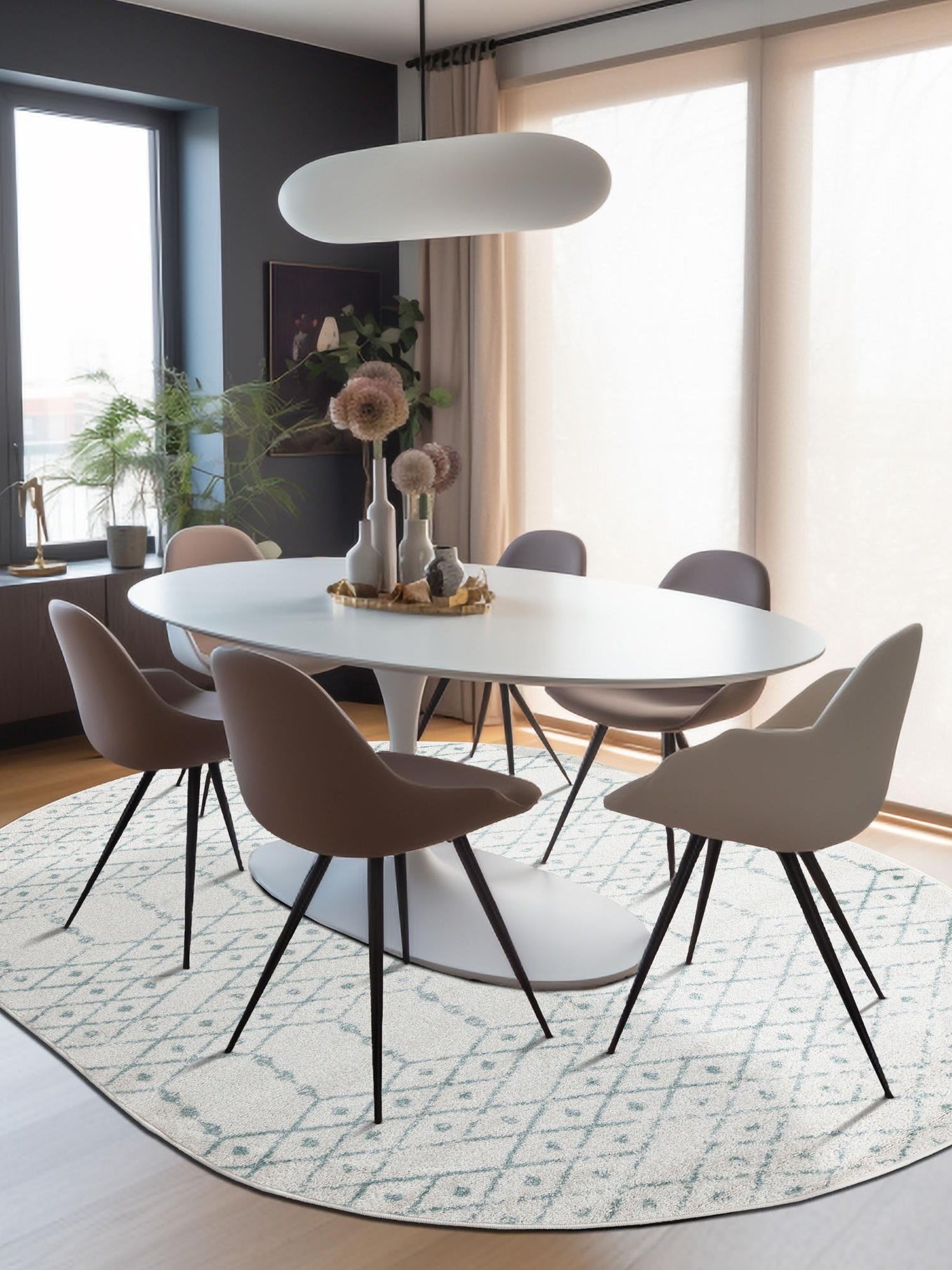 Ivory Aqua 7' 10 x 10' Paxon Trellis Oval Area Rug Geometric Durable Stain Resistant Easy Clean Carpet for Modern Interior Home Decor for Sale at Rug Engine