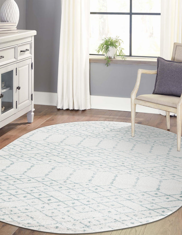 Ivory Aqua 7' 10 x 10' Paxon Trellis Oval Area Rug Geometric Durable Stain Resistant Easy Clean Carpet for Modern Interior Home Decor for Sale at Rug Engine