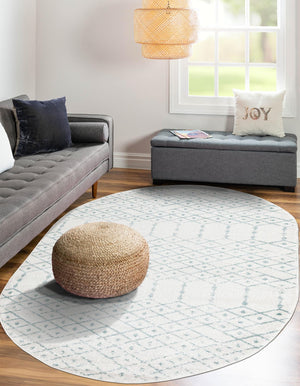 Ivory Aqua 4' x 6' Paxon Trellis Oval Area Rug Geometric Durable Stain Resistant Easy Clean Carpet for Modern Interior Home Decor for Sale at Rug Engine