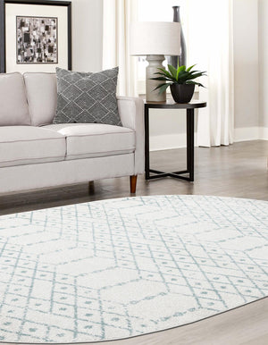 Ivory Aqua 4' x 6' Paxon Trellis Oval Area Rug Geometric Durable Stain Resistant Easy Clean Carpet for Modern Interior Home Decor for Sale at Rug Engine