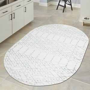 Ivory Aqua 4' x 6' Paxon Trellis Oval Area Rug Geometric Durable Stain Resistant Easy Clean Carpet for Modern Interior Home Decor for Sale at Rug Engine