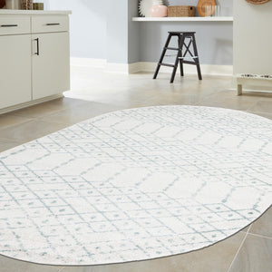 Ivory Aqua 4' x 6' Paxon Trellis Oval Area Rug Geometric Durable Stain Resistant Easy Clean Carpet for Modern Interior Home Decor for Sale at Rug Engine