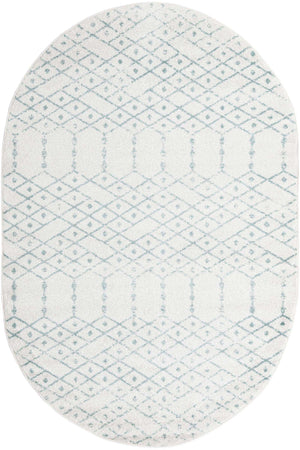 Ivory Aqua 5' 3 x 8' Paxon Trellis Oval Area Rug Geometric Durable Stain Resistant Easy Clean Carpet for Modern Interior Home Decor for Sale at Rug Engine