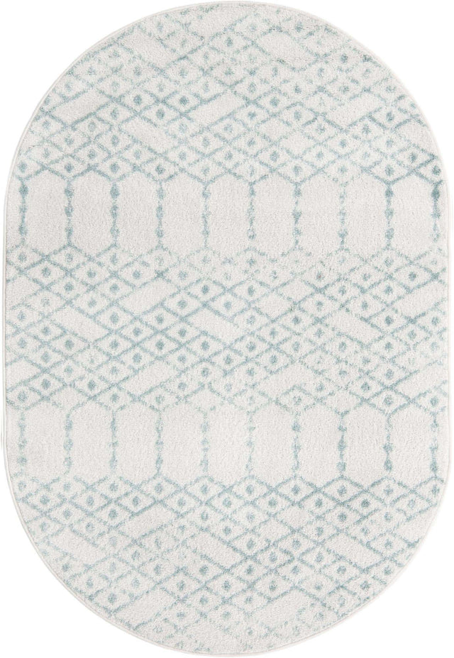 Ivory Aqua 4' x 6' Paxon Trellis Oval Area Rug Geometric Durable Stain Resistant Easy Clean Carpet for Modern Interior Home Decor for Sale at Rug Engine