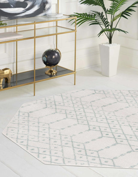 Ivory Aqua 5' 3 x 5' 3 Paxon Trellis Octagon Area Rug Geometric Durable Stain Resistant Easy Clean Carpet for Modern Interior Home Decor for Sale at Rug Engine