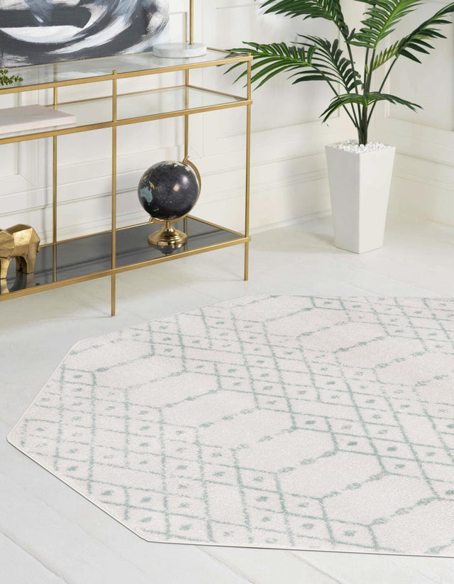 Ivory Aqua 5' 3 x 5' 3 Paxon Trellis Octagon Area Rug Geometric Durable Stain Resistant Easy Clean Carpet for Modern Interior Home Decor for Sale at Rug Engine