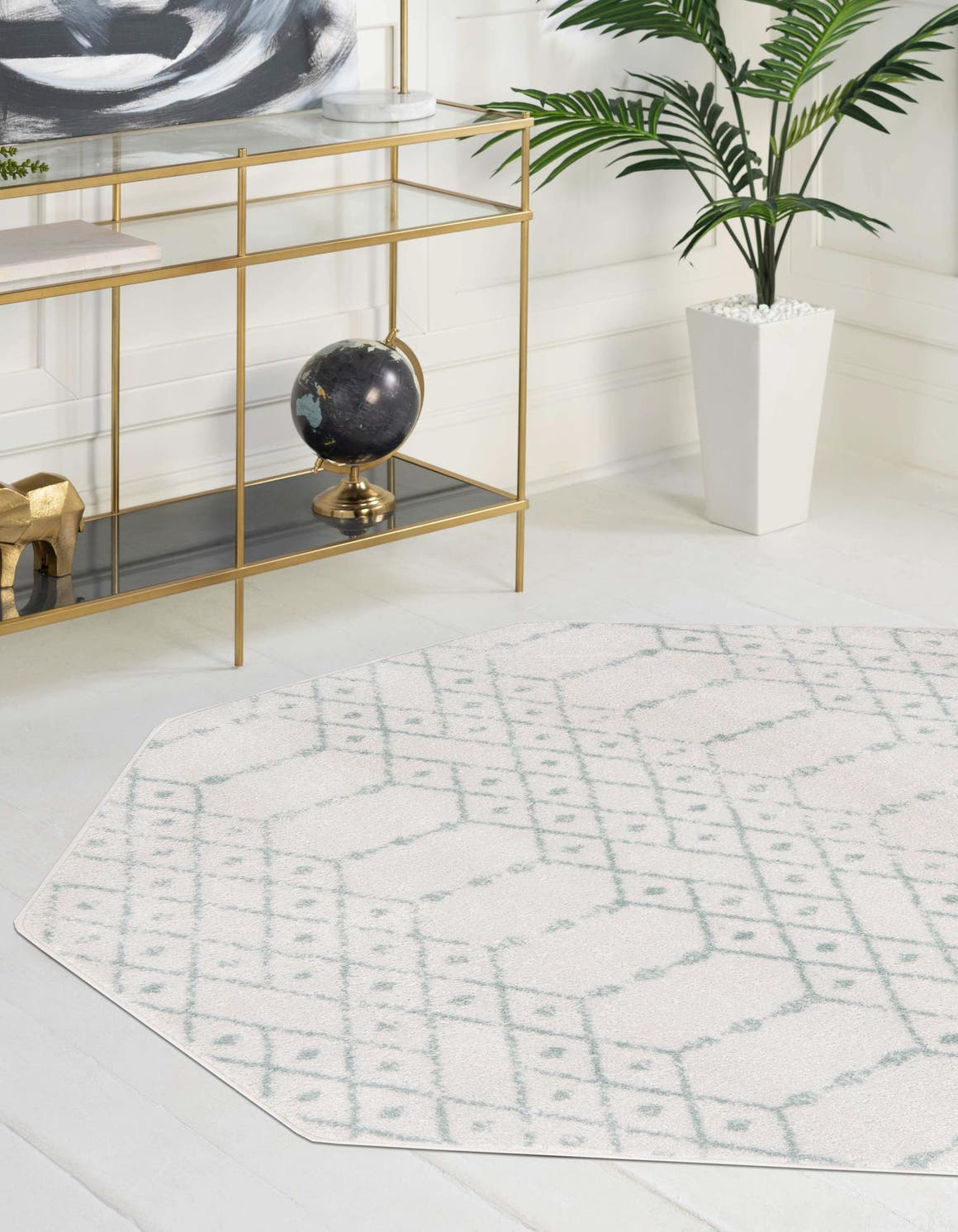 Ivory Aqua 7' 10 x 7' 10 Paxon Trellis Octagon Area Rug Geometric Durable Stain Resistant Easy Clean Carpet for Modern Interior Home Decor for Sale at Rug Engine