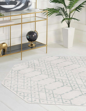 Ivory Aqua 7' 10 x 7' 10 Paxon Trellis Octagon Area Rug Geometric Durable Stain Resistant Easy Clean Carpet for Modern Interior Home Decor for Sale at Rug Engine