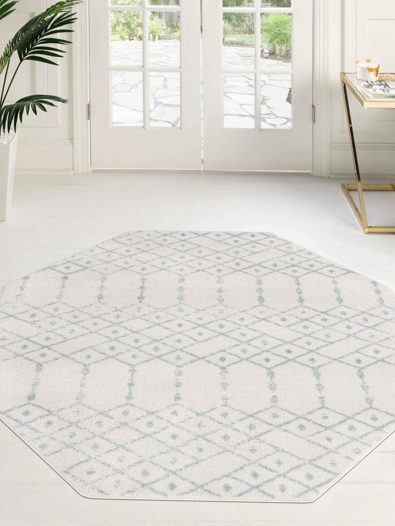 Ivory Aqua 5' 3 x 5' 3 Paxon Trellis Octagon Area Rug Geometric Durable Stain Resistant Easy Clean Carpet for Modern Interior Home Decor for Sale at Rug Engine