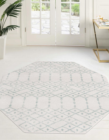 Ivory Aqua 5' 3 x 5' 3 Paxon Trellis Octagon Area Rug Geometric Durable Stain Resistant Easy Clean Carpet for Modern Interior Home Decor for Sale at Rug Engine