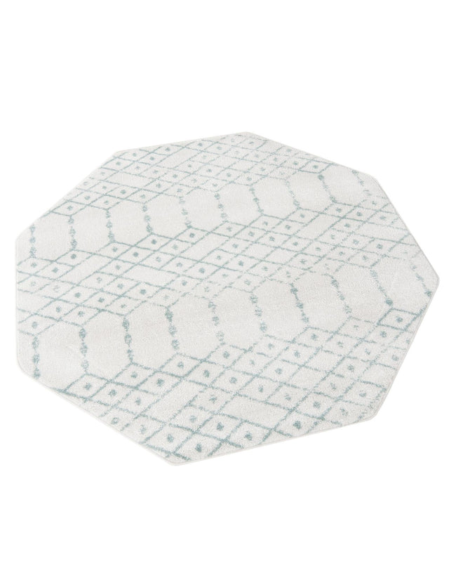 Ivory Aqua 5' 3 x 5' 3 Paxon Trellis Octagon Area Rug Geometric Durable Stain Resistant Easy Clean Carpet for Modern Interior Home Decor for Sale at Rug Engine