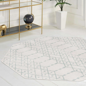 Ivory Aqua 7' 10 x 7' 10 Paxon Trellis Octagon Area Rug Geometric Durable Stain Resistant Easy Clean Carpet for Modern Interior Home Decor for Sale at Rug Engine