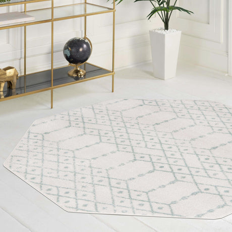 Ivory Aqua 7' 10 x 7' 10 Paxon Trellis Octagon Area Rug Geometric Durable Stain Resistant Easy Clean Carpet for Modern Interior Home Decor for Sale at Rug Engine