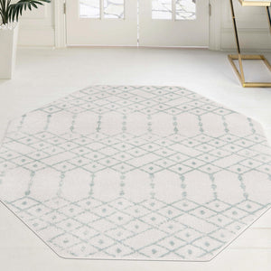 Ivory Aqua 7' 10 x 7' 10 Paxon Trellis Octagon Area Rug Geometric Durable Stain Resistant Easy Clean Carpet for Modern Interior Home Decor for Sale at Rug Engine