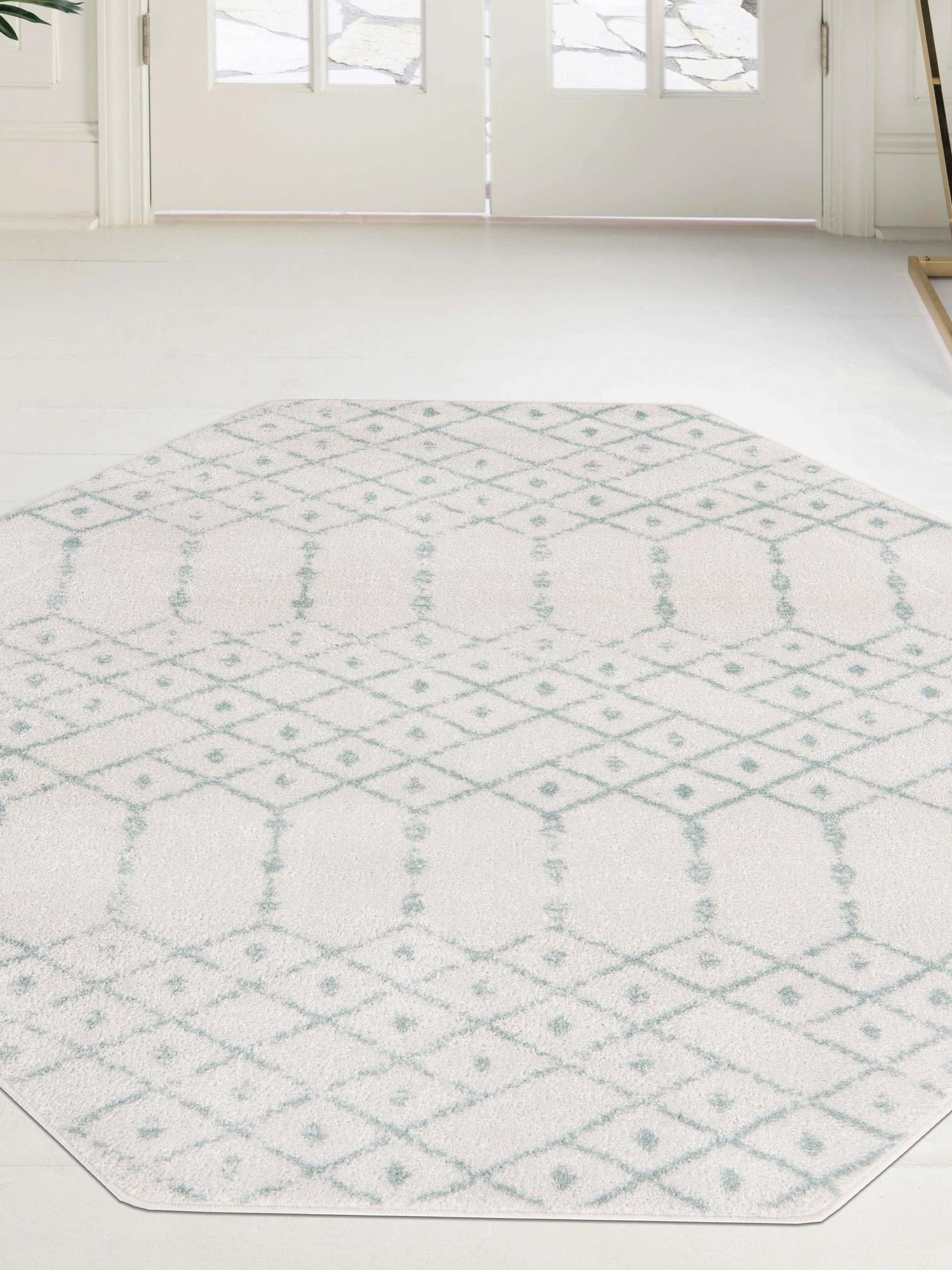 Ivory Aqua 5' 3 x 5' 3 Paxon Trellis Octagon Area Rug Geometric Durable Stain Resistant Easy Clean Carpet for Modern Interior Home Decor for Sale at Rug Engine
