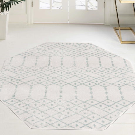 Ivory Aqua 5' 3 x 5' 3 Paxon Trellis Octagon Area Rug Geometric Durable Stain Resistant Easy Clean Carpet for Modern Interior Home Decor for Sale at Rug Engine