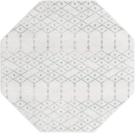 Ivory Aqua 5' 3 x 5' 3 Paxon Trellis Octagon Area Rug Geometric Durable Stain Resistant Easy Clean Carpet for Modern Interior Home Decor for Sale at Rug Engine
