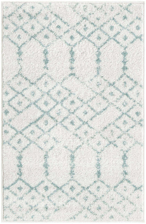Ivory Aqua 2' x 3' Paxon Trellis Rectangle Area Rug Geometric Durable Stain Resistant Easy Clean Carpet for Modern Interior Home Decor for Sale at Rug Engine