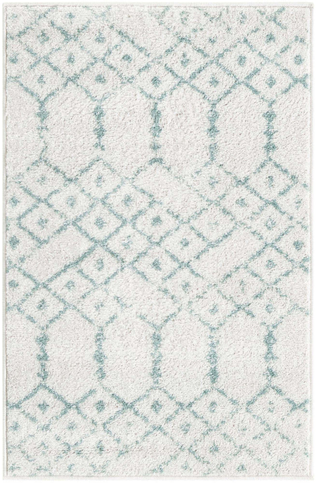 Ivory Aqua 2' x 3' Paxon Trellis Rectangle Area Rug Geometric Durable Stain Resistant Easy Clean Carpet for Modern Interior Home Decor for Sale at Rug Engine