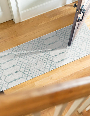 Ivory Aqua 2' x 9' 10 Paxon Trellis Runner Area Rug Geometric Durable Stain Resistant Easy Clean Carpet for Modern Interior Home Decor for Sale at Rug Engine