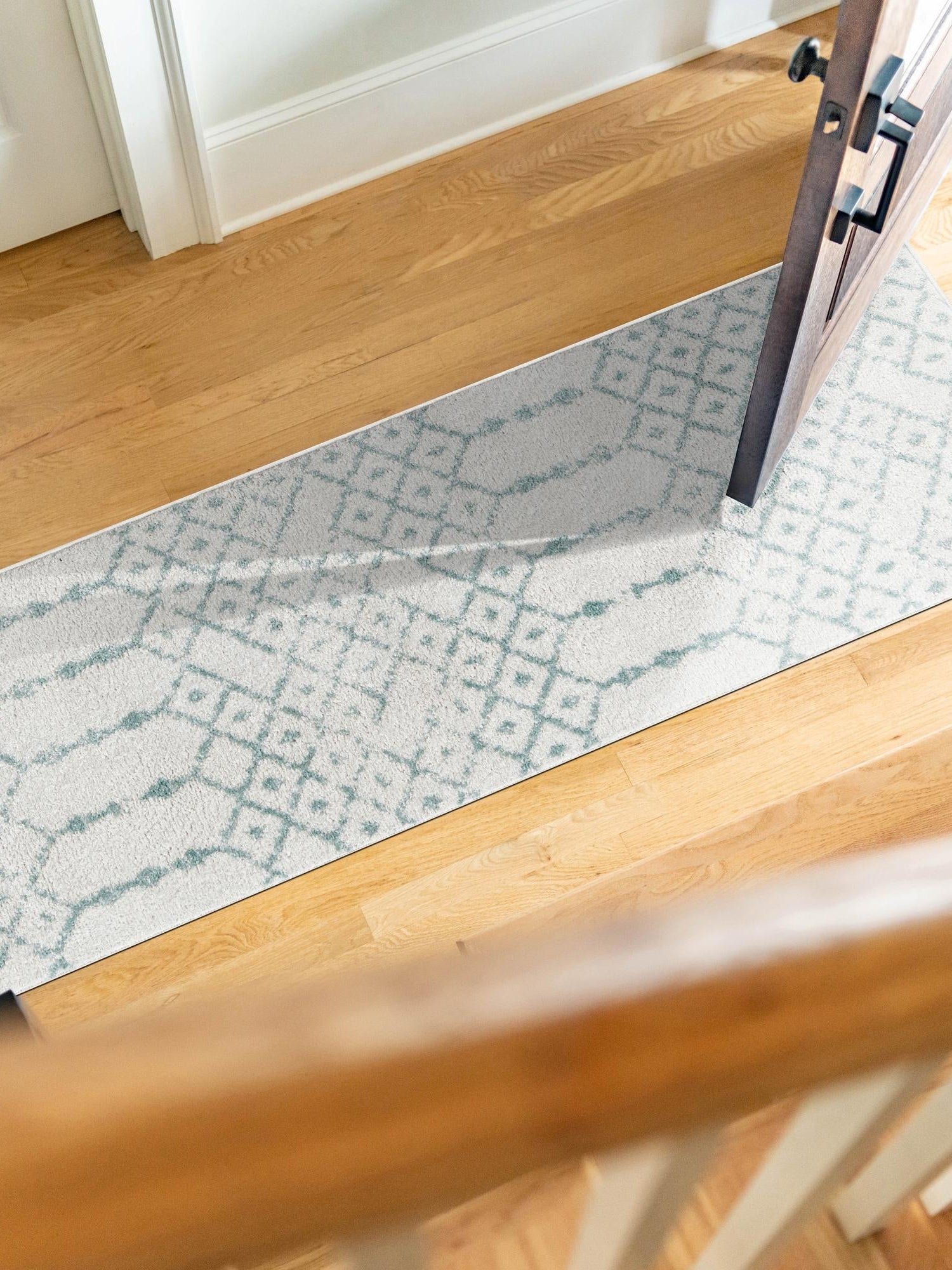 Ivory Aqua 2' x 6' Paxon Trellis Runner Area Rug Geometric Durable Stain Resistant Easy Clean Carpet for Modern Interior Home Decor for Sale at Rug Engine