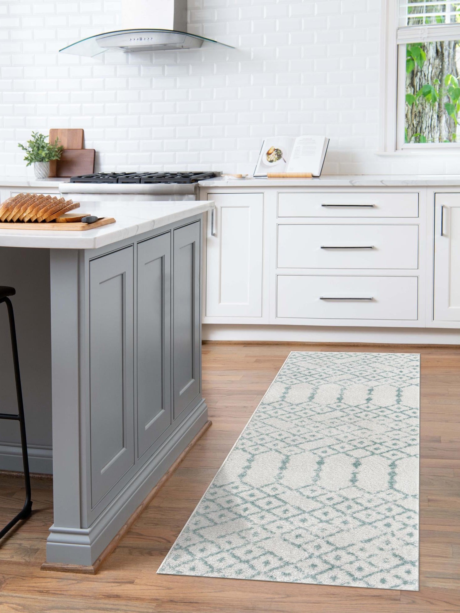 Ivory Aqua 2' x 6' Paxon Trellis Runner Area Rug Geometric Durable Stain Resistant Easy Clean Carpet for Modern Interior Home Decor for Sale at Rug Engine