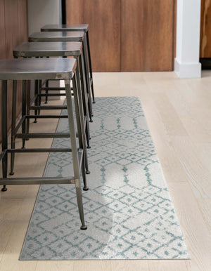 Ivory Aqua 2' x 8' Paxon Trellis Runner Area Rug Geometric Durable Stain Resistant Easy Clean Carpet for Modern Interior Home Decor for Sale at Rug Engine