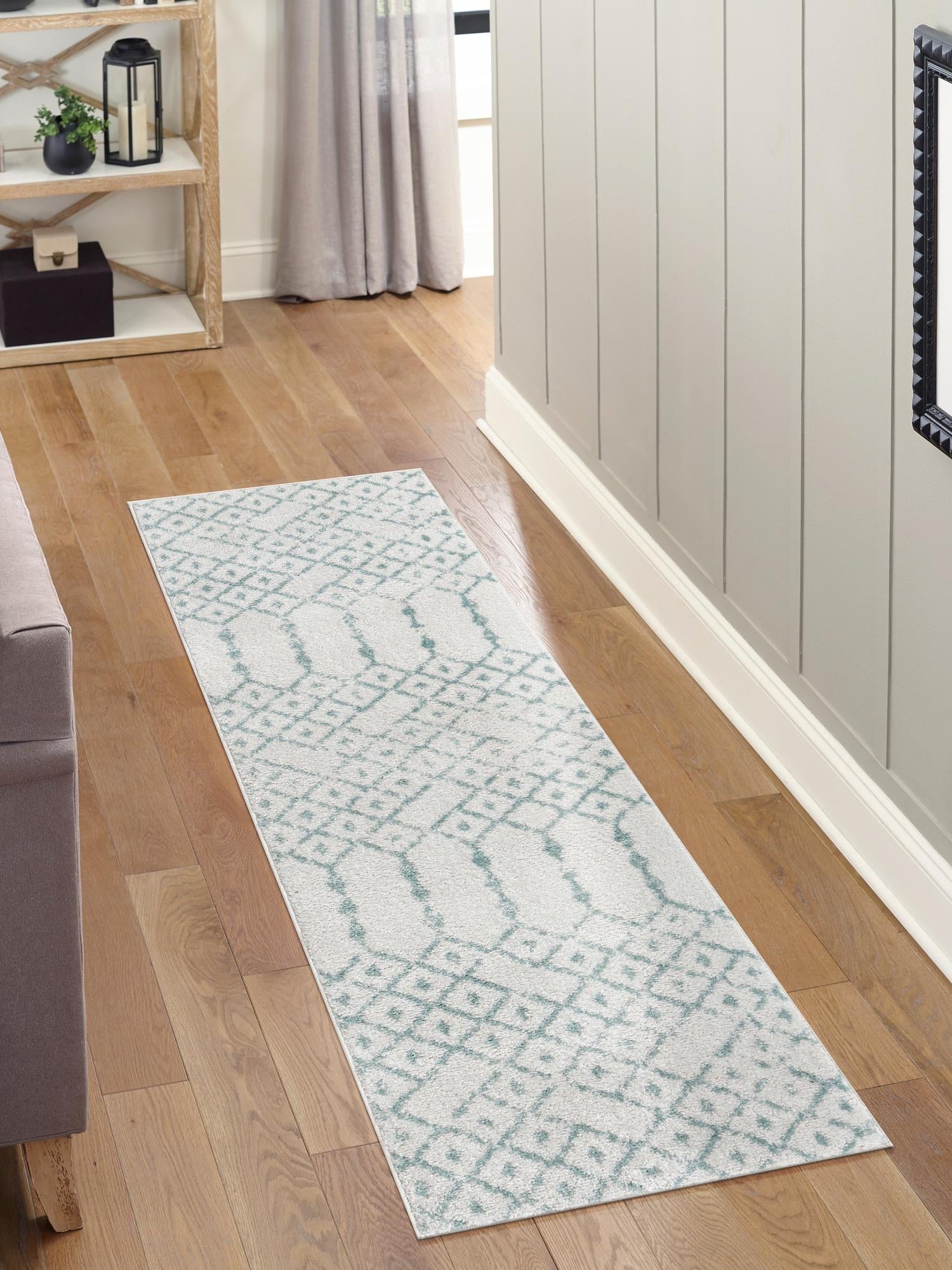 Ivory Aqua 2' x 9' 10 Paxon Trellis Runner Area Rug Geometric Durable Stain Resistant Easy Clean Carpet for Modern Interior Home Decor for Sale at Rug Engine