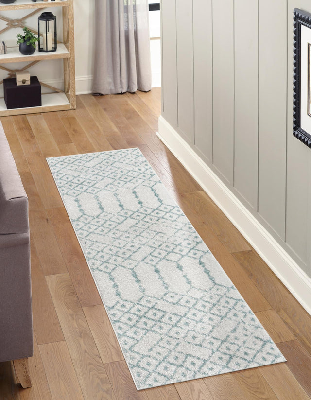 Ivory Aqua 2' x 6' Paxon Trellis Runner Area Rug Geometric Durable Stain Resistant Easy Clean Carpet for Modern Interior Home Decor for Sale at Rug Engine