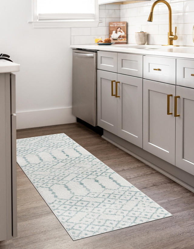 Ivory Aqua 2' 11 x 13' Paxon Trellis Runner Area Rug Geometric Durable Stain Resistant Easy Clean Carpet for Modern Interior Home Decor for Sale at Rug Engine