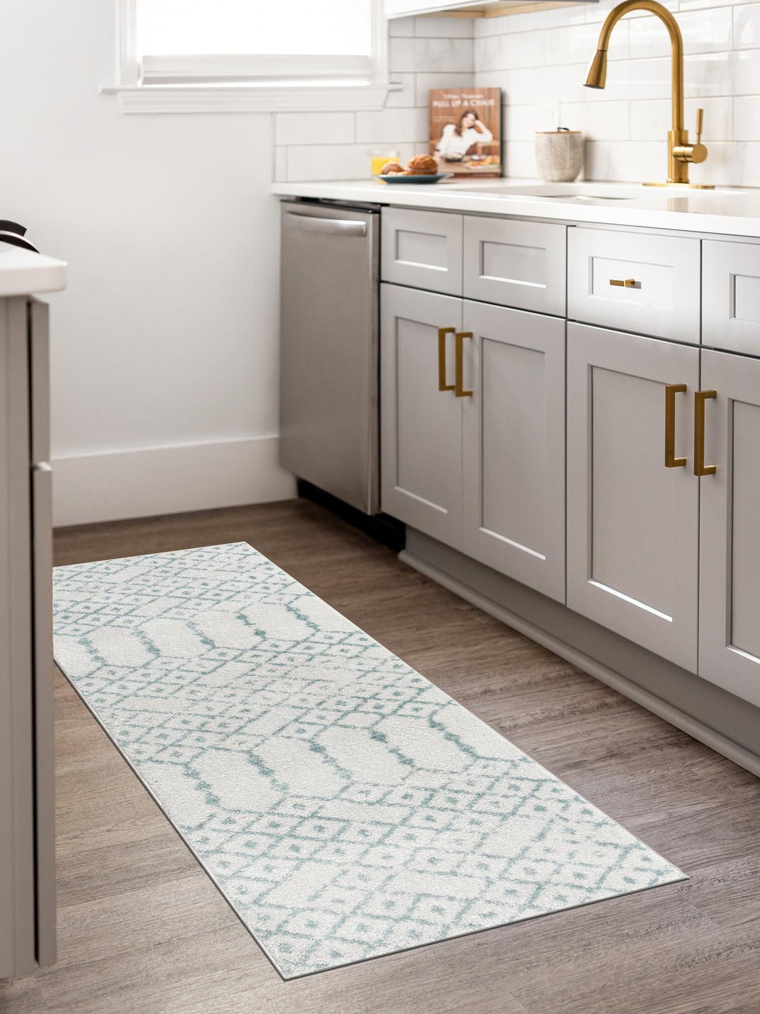 Ivory Aqua 2' 11 x 16' Paxon Trellis Runner Area Rug Geometric Durable Stain Resistant Easy Clean Carpet for Modern Interior Home Decor for Sale at Rug Engine
