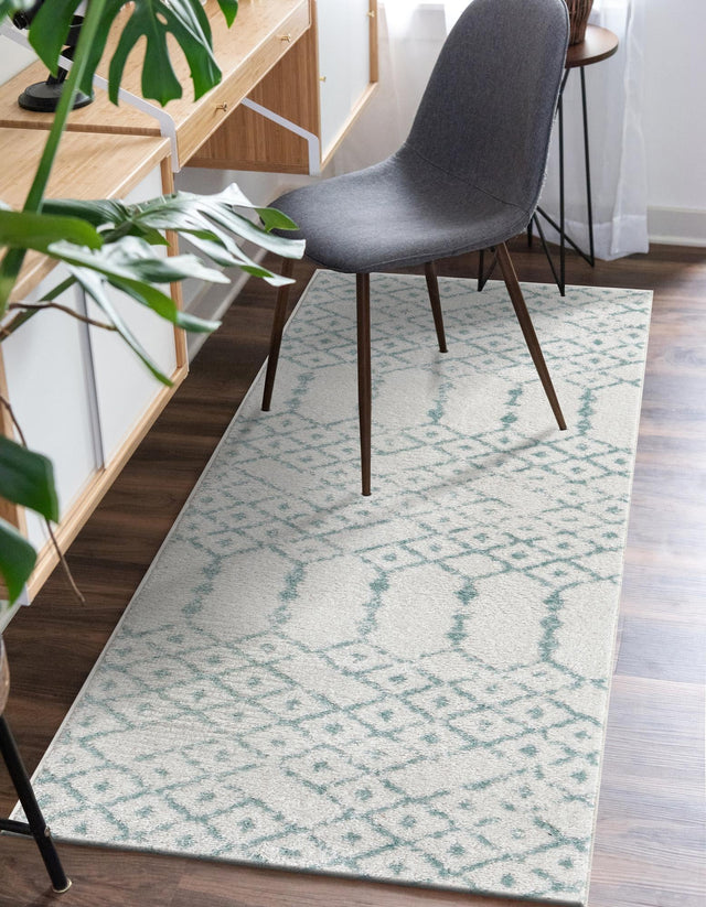 Ivory Aqua 2' 11 x 13' Paxon Trellis Runner Area Rug Geometric Durable Stain Resistant Easy Clean Carpet for Modern Interior Home Decor for Sale at Rug Engine
