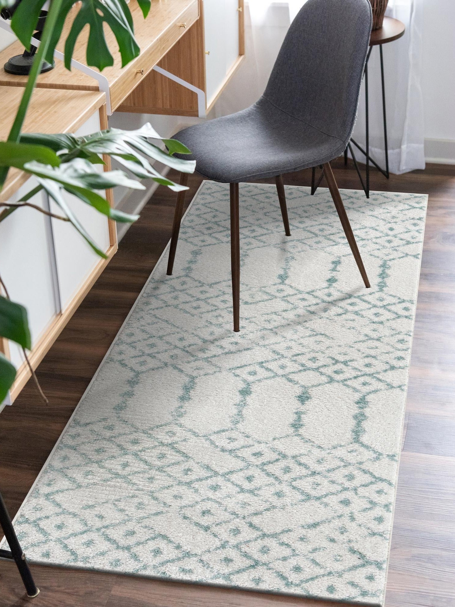Ivory Aqua 2' x 9' 10 Paxon Trellis Runner Area Rug Geometric Durable Stain Resistant Easy Clean Carpet for Modern Interior Home Decor for Sale at Rug Engine