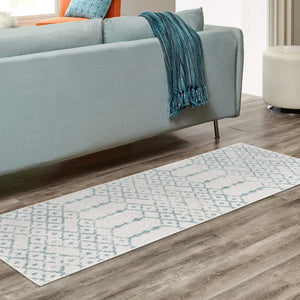Ivory Aqua 2' x 9' 10 Paxon Trellis Runner Area Rug Geometric Durable Stain Resistant Easy Clean Carpet for Modern Interior Home Decor for Sale at Rug Engine