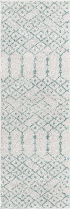 Ivory Aqua 2' x 6' Paxon Trellis Runner Area Rug Geometric Durable Stain Resistant Easy Clean Carpet for Modern Interior Home Decor for Sale at Rug Engine
