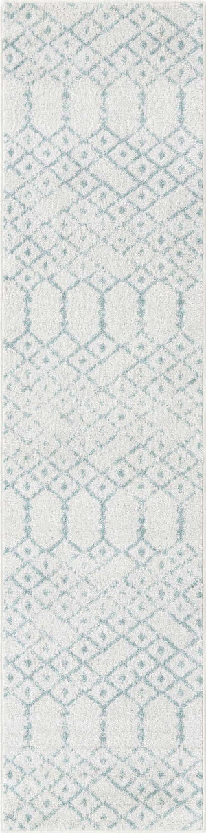 Ivory Aqua 2' x 8' Paxon Trellis Runner Area Rug Geometric Durable Stain Resistant Easy Clean Carpet for Modern Interior Home Decor for Sale at Rug Engine