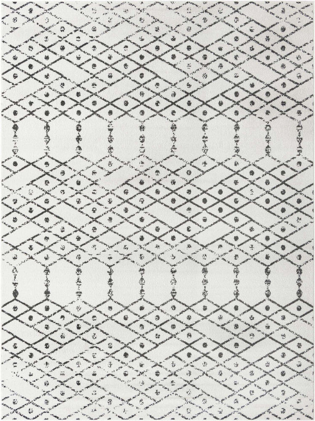 Ivory Black 9' x 12' Paxon Trellis Rectangle Area Rug Geometric Durable Stain Resistant Easy Clean Carpet for Modern Interior Home Decor for Sale at Rug Engine